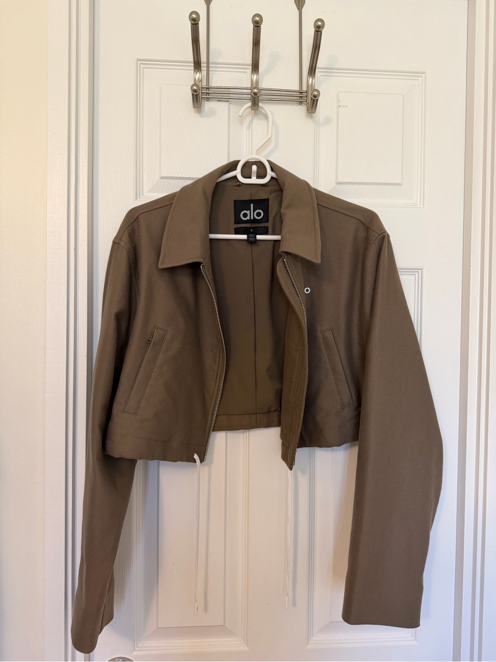 ALO Yoga Cropped Zip Bomber Jacket in Olive - Picture 2 of 7